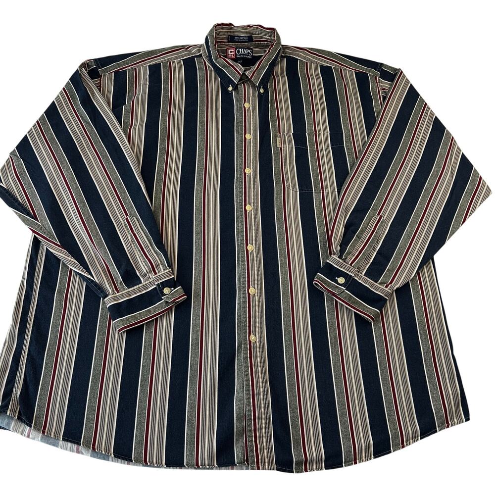 Chaps Ralph Lauren Vintage Striped Button Down Shirt men’s size 2XL Blue Maroon